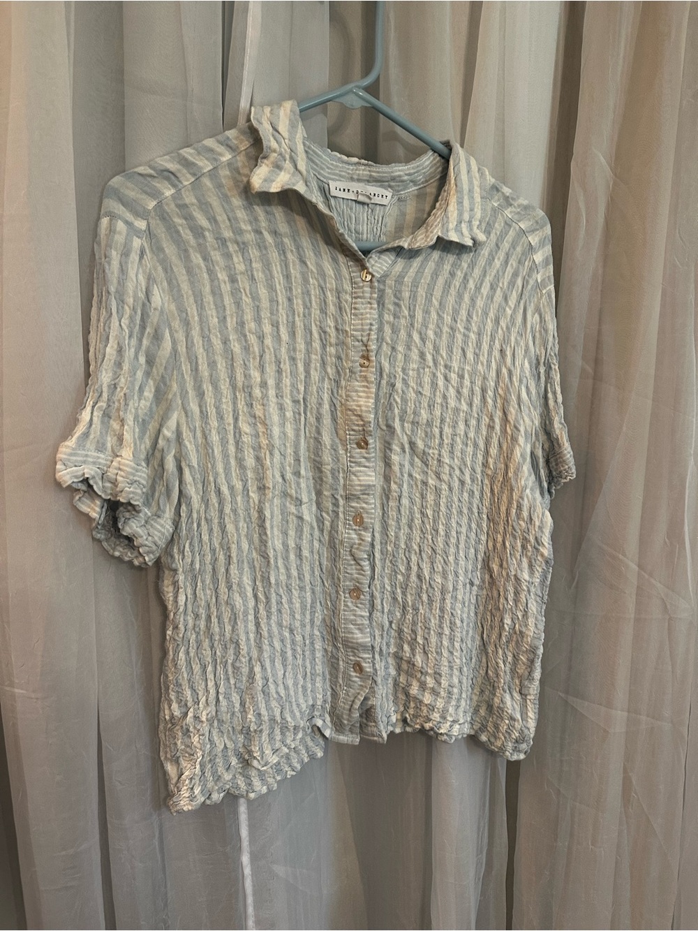 Jane & Delancey Light Blue Linen Top - Picture 1 of 10